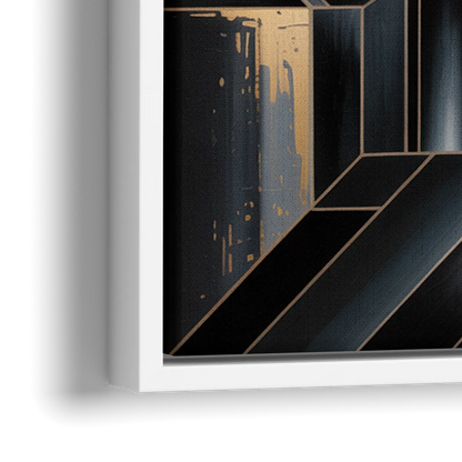 Elegant Geometric Harmony Black Abstract - Close-Up White Frame Canvas
