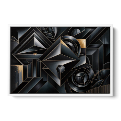 Elegant Geometric Harmony Black Abstract - White Frame Canvas