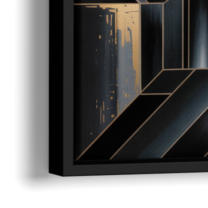 Elegant Geometric Harmony Black Abstract - Close-Up Black Frame Canvas