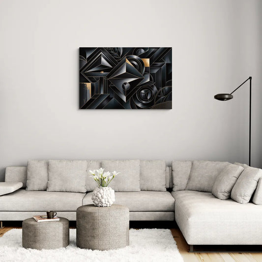 Elegant Geometric Harmony Black Abstract - Canvas Wall Art Living Room