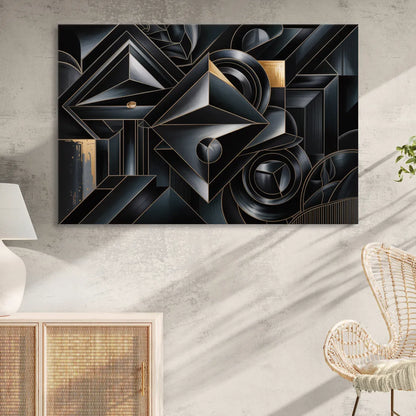 Elegant Geometric Harmony Black Abstract Living Room - Canvas Wall Art