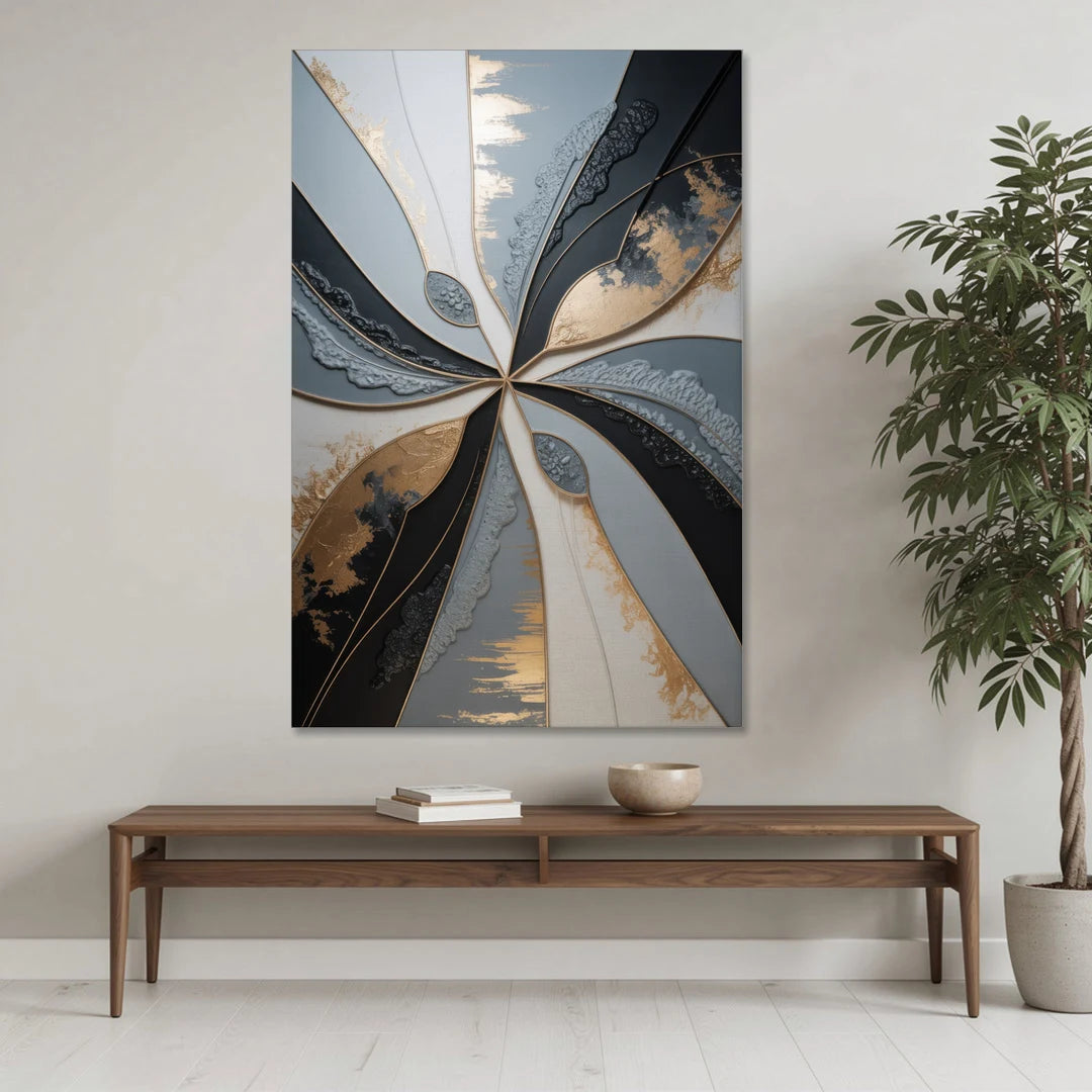 Elegant Geometric Harmony Grey Abstract - Canvas Wall Art - Coffee Table - 40x60