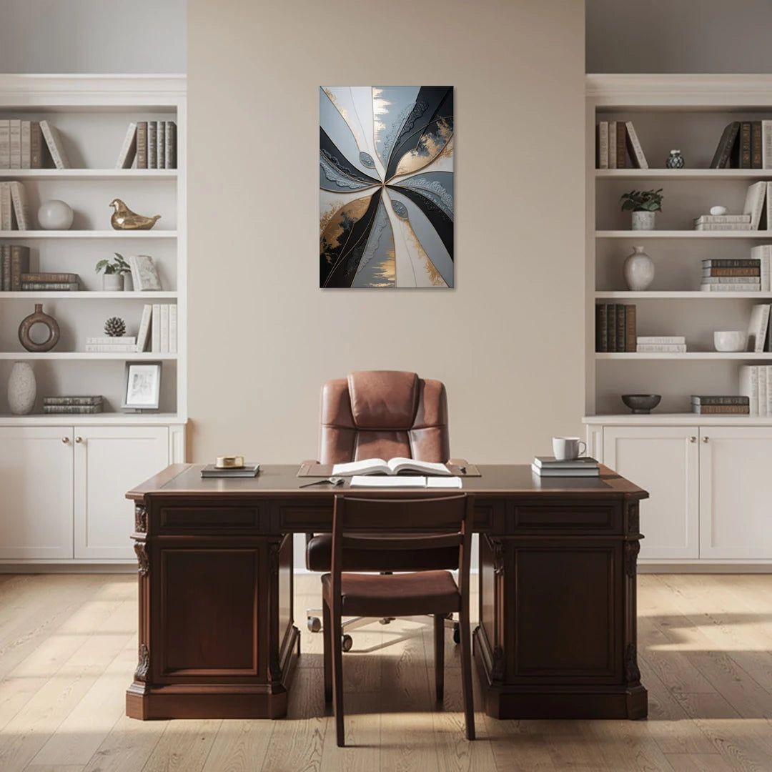 Elegant Geometric Harmony Grey Abstract - Canvas Wall Art - Office - 24x36