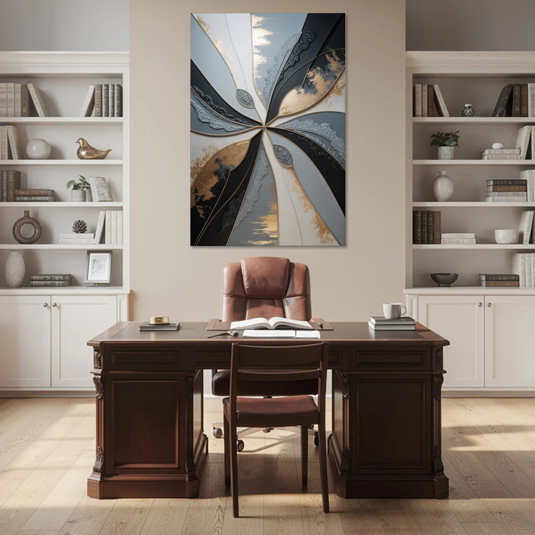 Elegant Geometric Harmony Grey Abstract - Canvas Wall Art - Office - 40x60