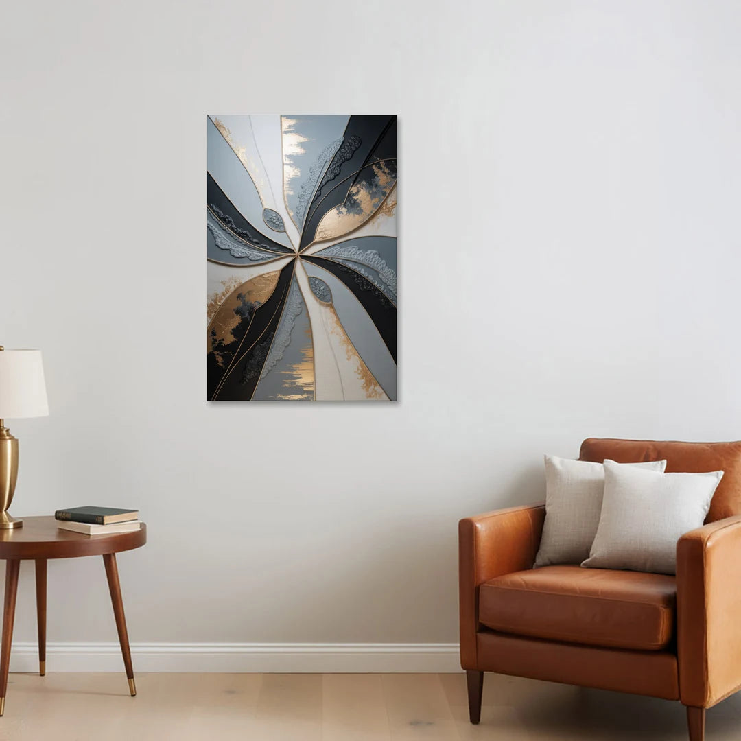 Elegant Geometric Harmony Grey Abstract - Canvas Wall Art - Sofa - 24x36