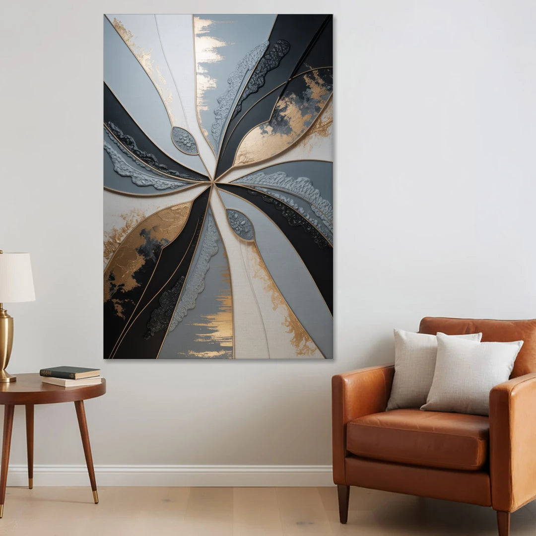 Elegant Geometric Harmony Grey Abstract - Canvas Wall Art - Sofa - 40x60