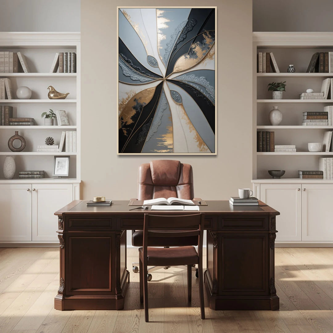 Elegant Geometric Harmony Grey Abstract - Oak Framed Canvas Wall Art - Office - 40x60