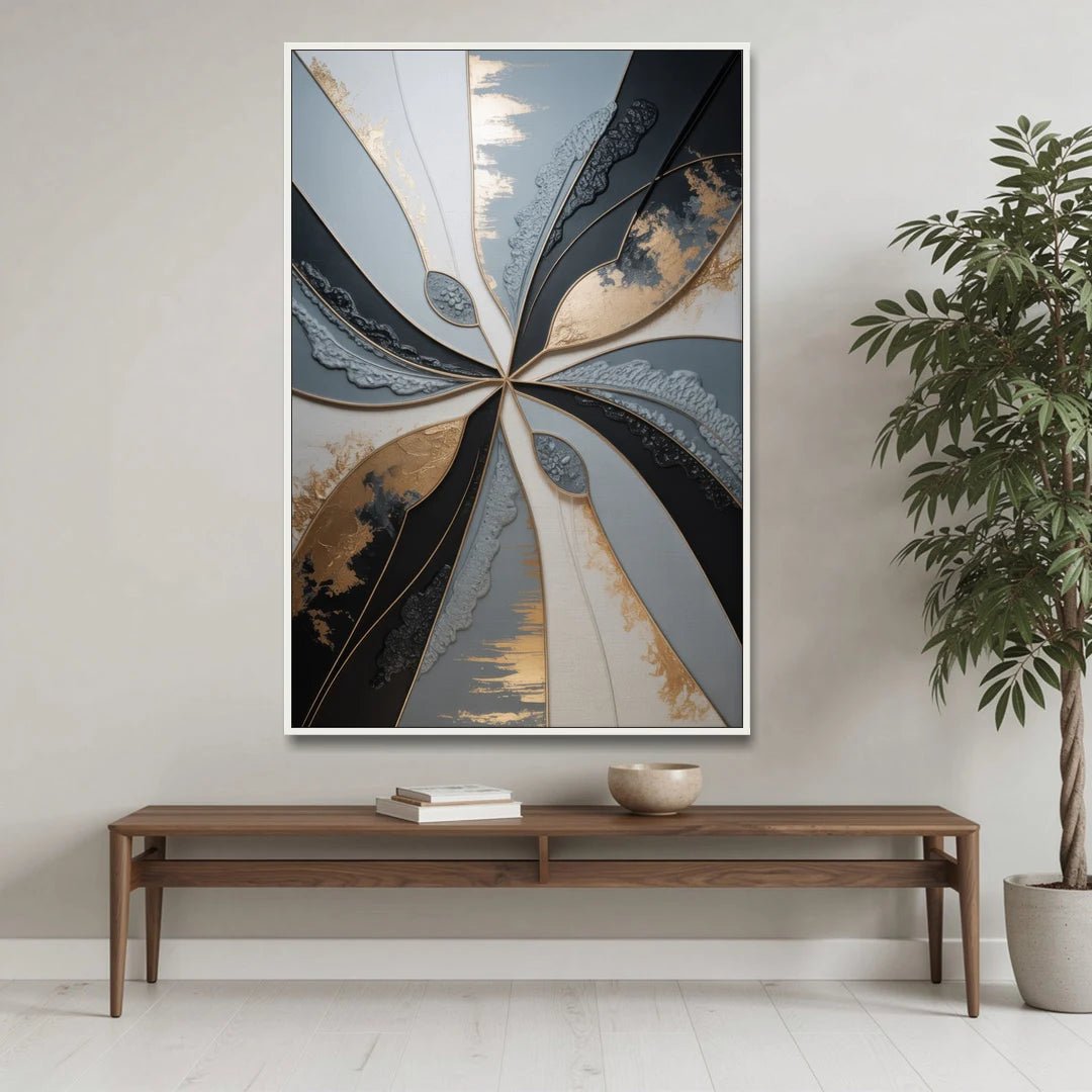 Elegant Geometric Harmony Grey Abstract - White Framed Canvas Wall Art - Coffee Table - 40x60