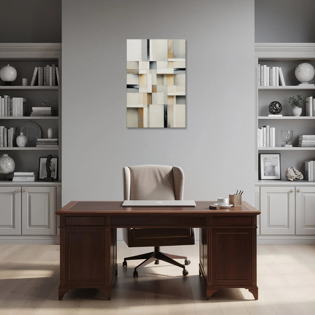 Elegant Geometric Intersections White Abstract - Canvas Wall Art - Office - 24x36