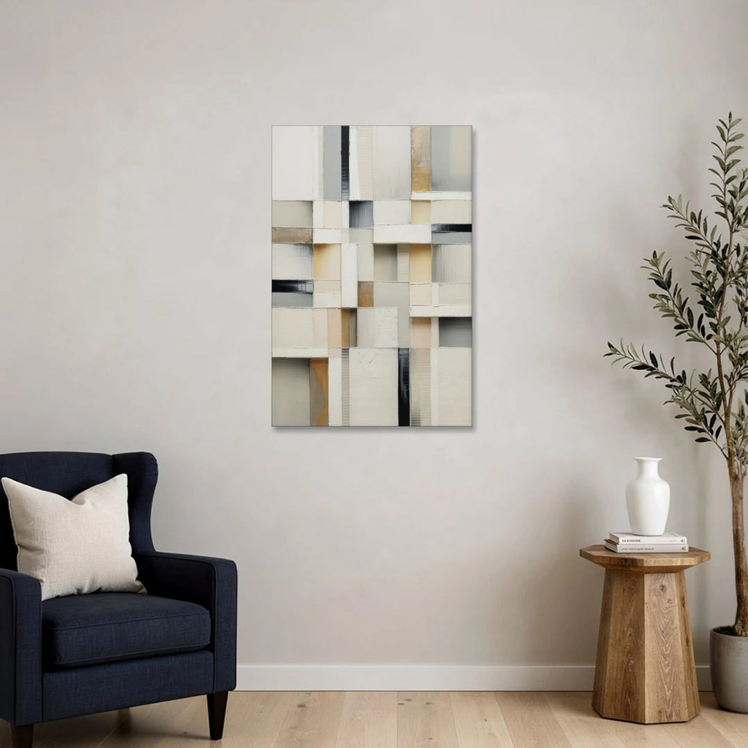 Elegant Geometric Intersections White Abstract - Canvas Wall Art - Sofa - 24x36