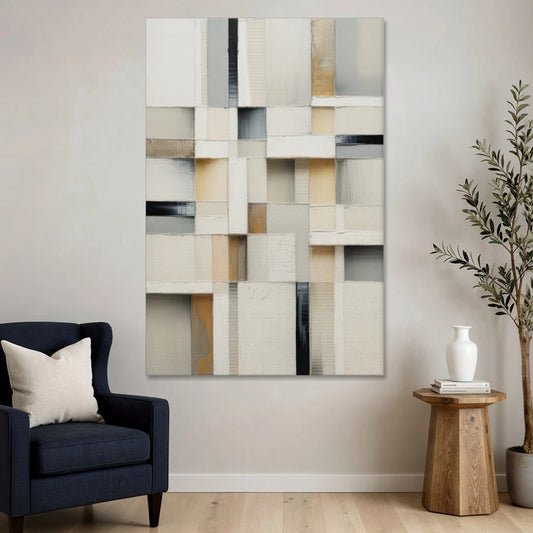 Elegant Geometric Intersections White Abstract - Canvas Wall Art - Sofa - 40x60