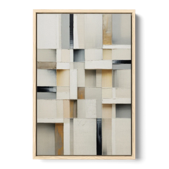 Elegant Geometric Intersections White Abstract - Oak Framed Canvas Wall Art - Front