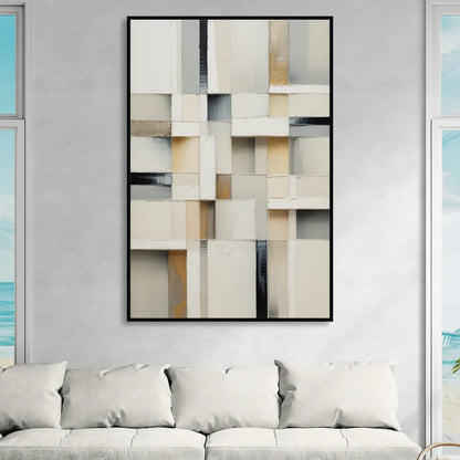 Elegant Geometric Intersections White Abstract Sitting Room - Black Canvas Wall Art