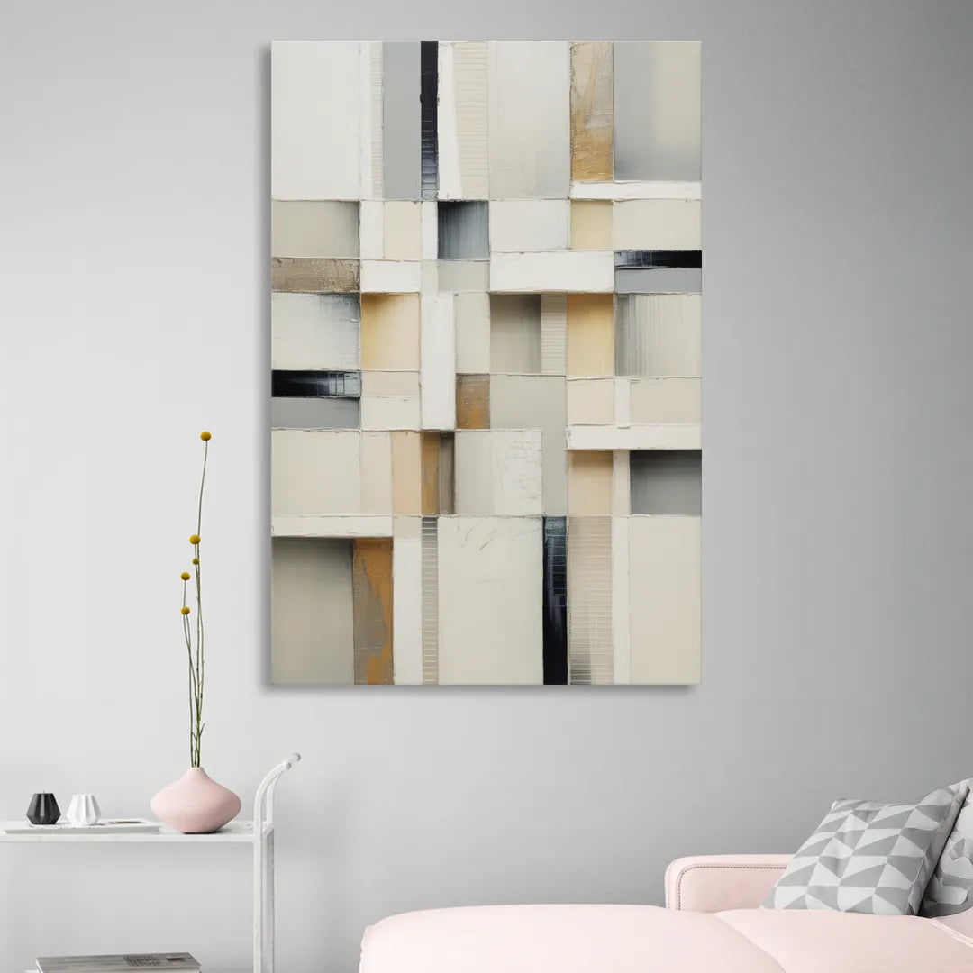 Elegant Geometric Intersections White Abstract Sitting Room - Canvas Wall Art