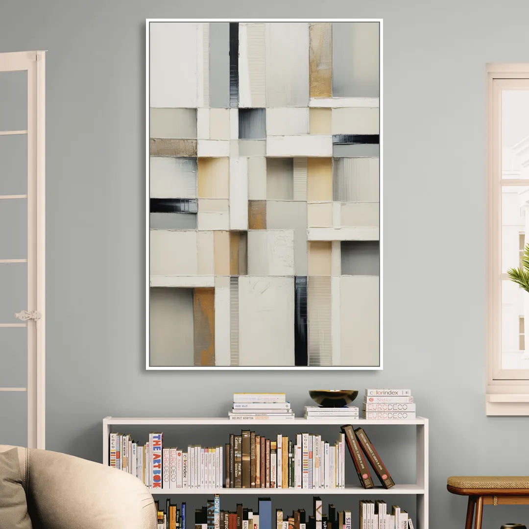 Elegant Geometric Intersections White Abstract Living Room - White Canvas Wall Art