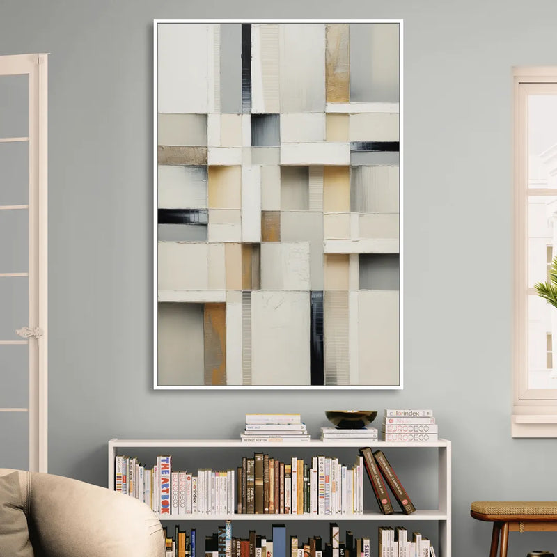 Elegant Geometric Intersections White Abstract Living Room - White Canvas Wall Art
