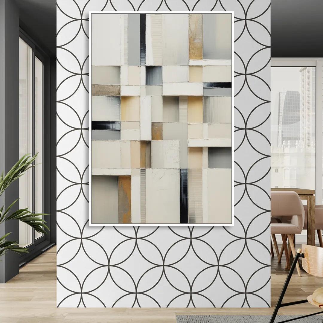 Elegant Geometric Intersections White Abstract Sitting Room - White Canvas Wall Art