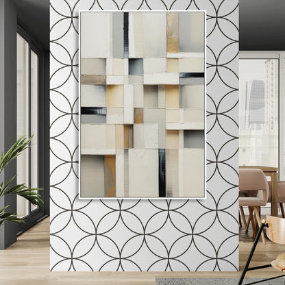 Elegant Geometric Intersections White Abstract Sitting Room - White Canvas Wall Art