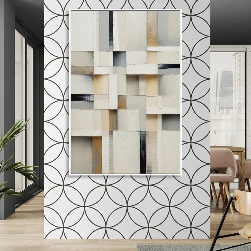 Elegant Geometric Intersections White Abstract Sitting Room - White Canvas Wall Art