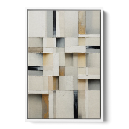 Elegant Geometric Intersections White Abstract - White Frame Canvas