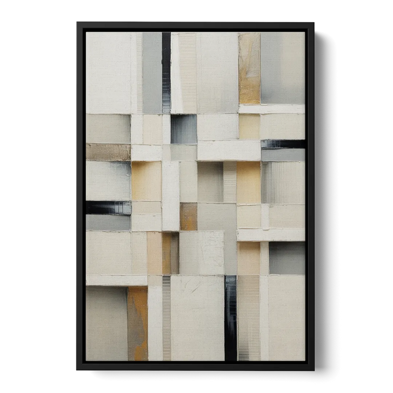 Elegant Geometric Intersections White Abstract Front - Black Canvas Wall Art