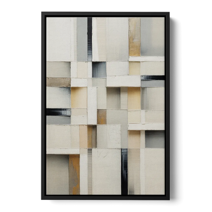 Elegant Geometric Intersections White Abstract - Black Frame Canvas