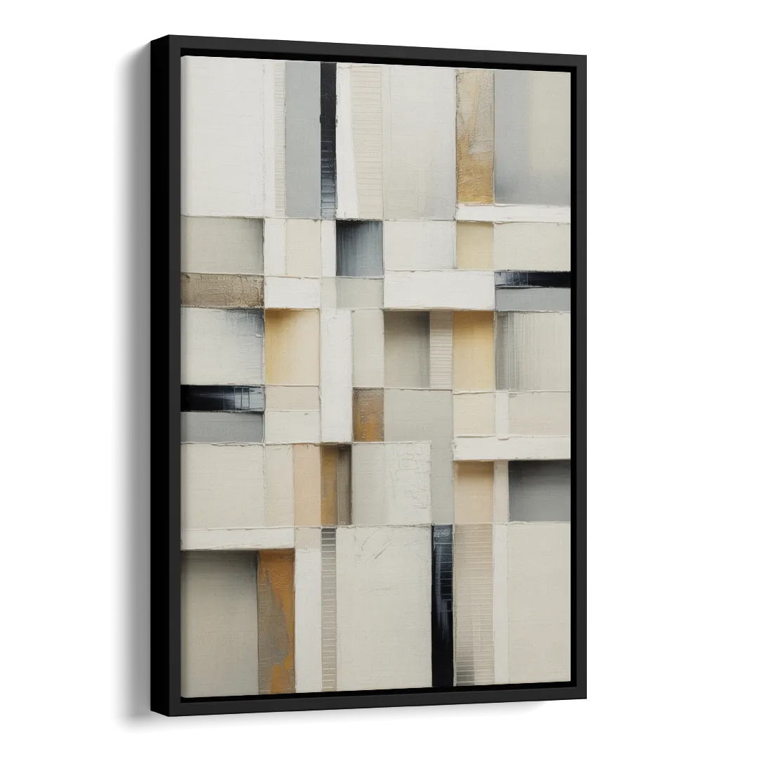 Elegant Geometric Intersections White Abstract Side - Black Canvas Wall Art