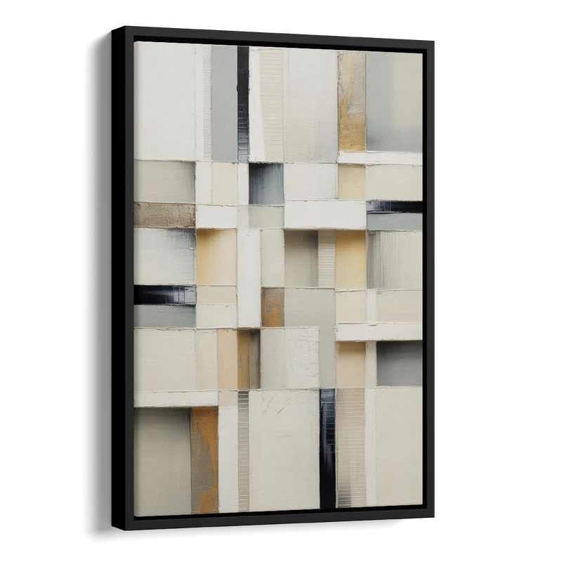 Elegant Geometric Intersections White Abstract Side - Black Canvas Wall Art