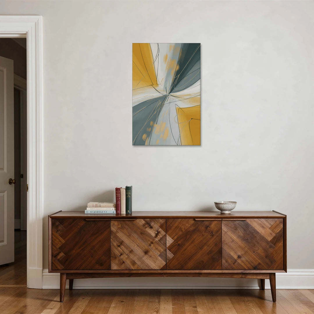 Elegant Geometric Yellow and Grey Abstract - Canvas Wall Art - Coffee Table - 24x36