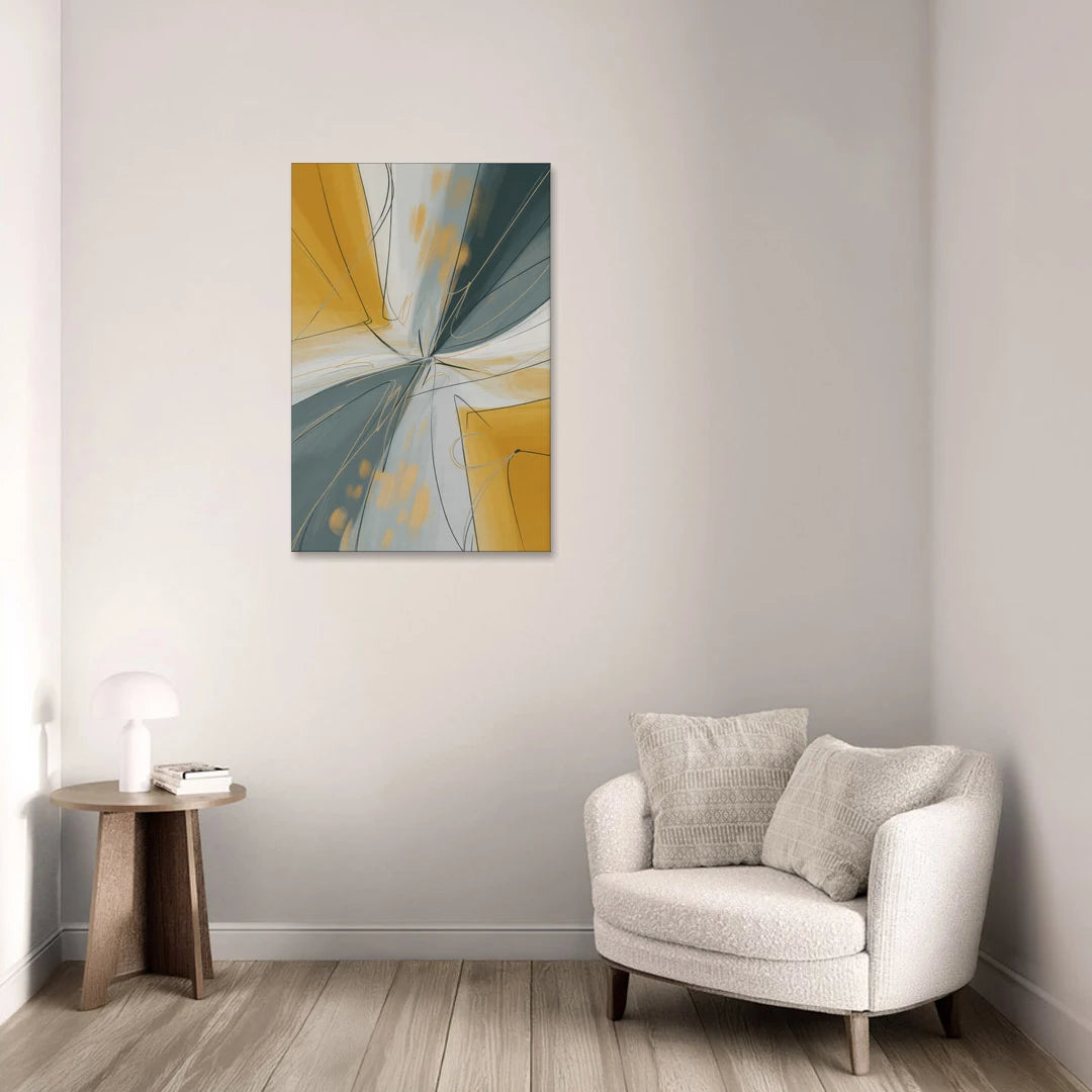 Elegant Geometric Yellow and Grey Abstract - Canvas Wall Art - Sofa - 24x36