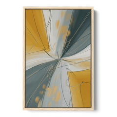 Elegant Geometric Yellow and Grey Abstract - Oak Framed Canvas Wall Art - Front