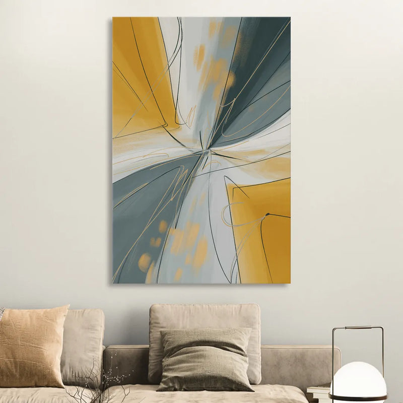 Elegant Geometric Yellow and Grey Abstract Sitting Room - Canvas Wall Art