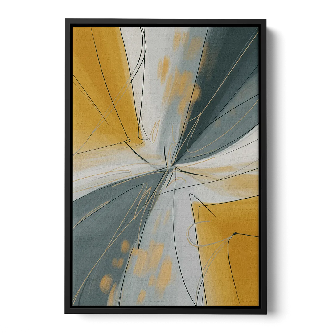 Elegant Geometric Yellow and Grey Abstract Front - Black Canvas Wall Art