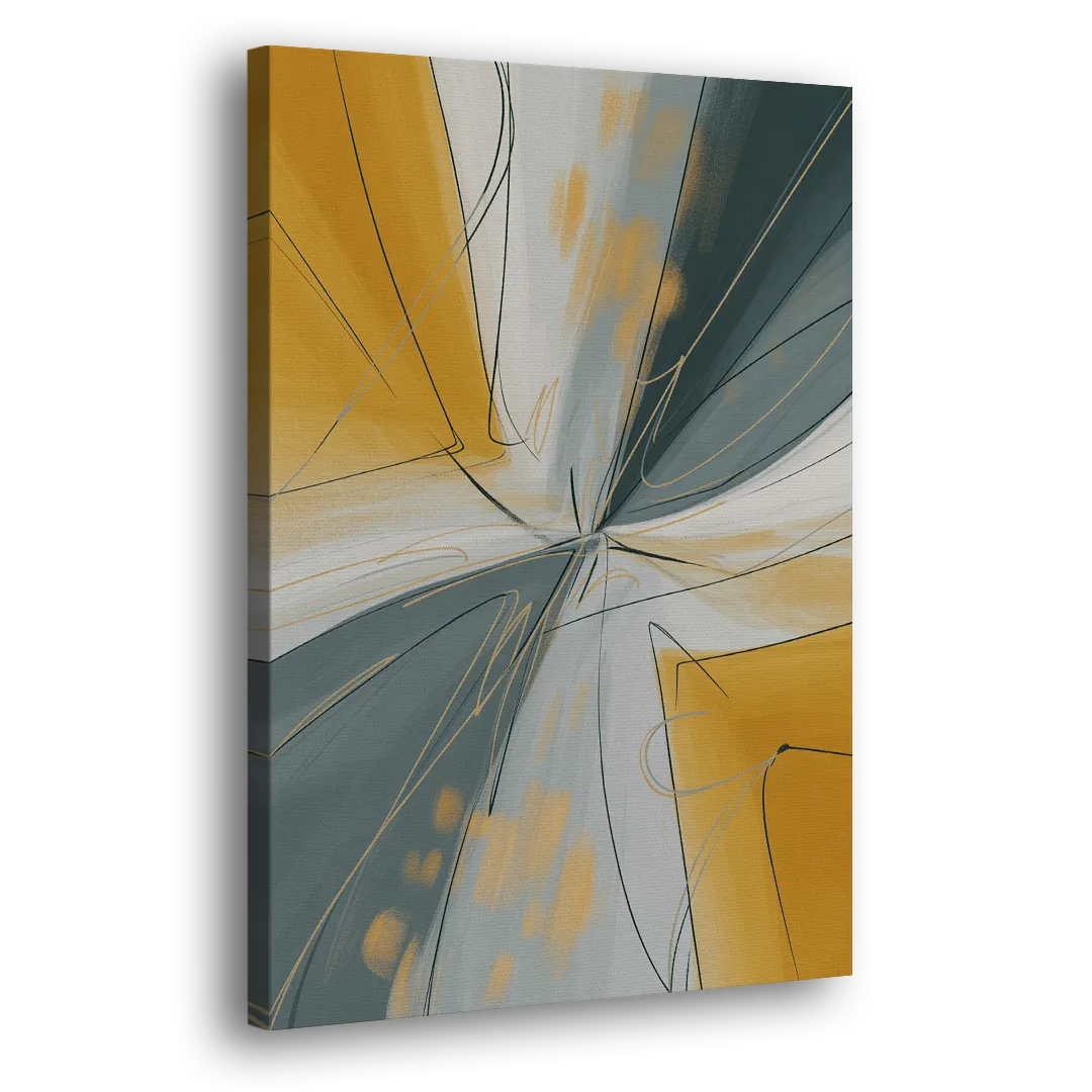 Elegant Geometric Yellow and Grey Abstract Side - Canvas Wall Art