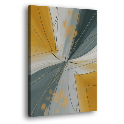 Elegant Geometric Yellow and Grey Abstract Side - Canvas Wall Art