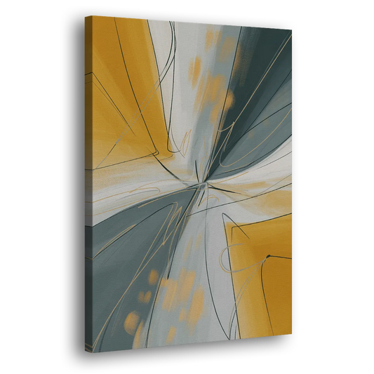 Elegant Geometric Yellow and Grey Abstract Side - Canvas Wall Art