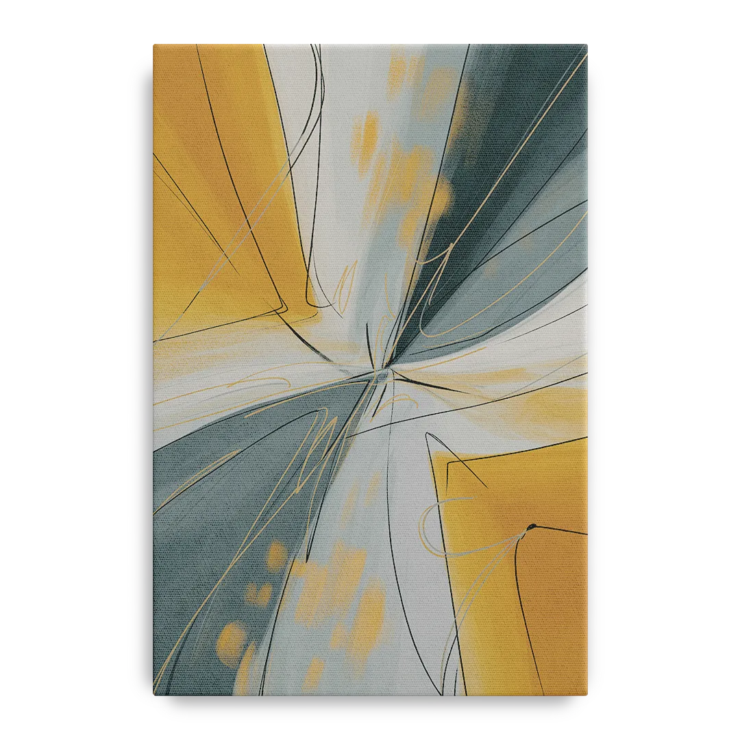 Elegant Geometric Yellow and Grey Abstract Front - Canvas Wall Art