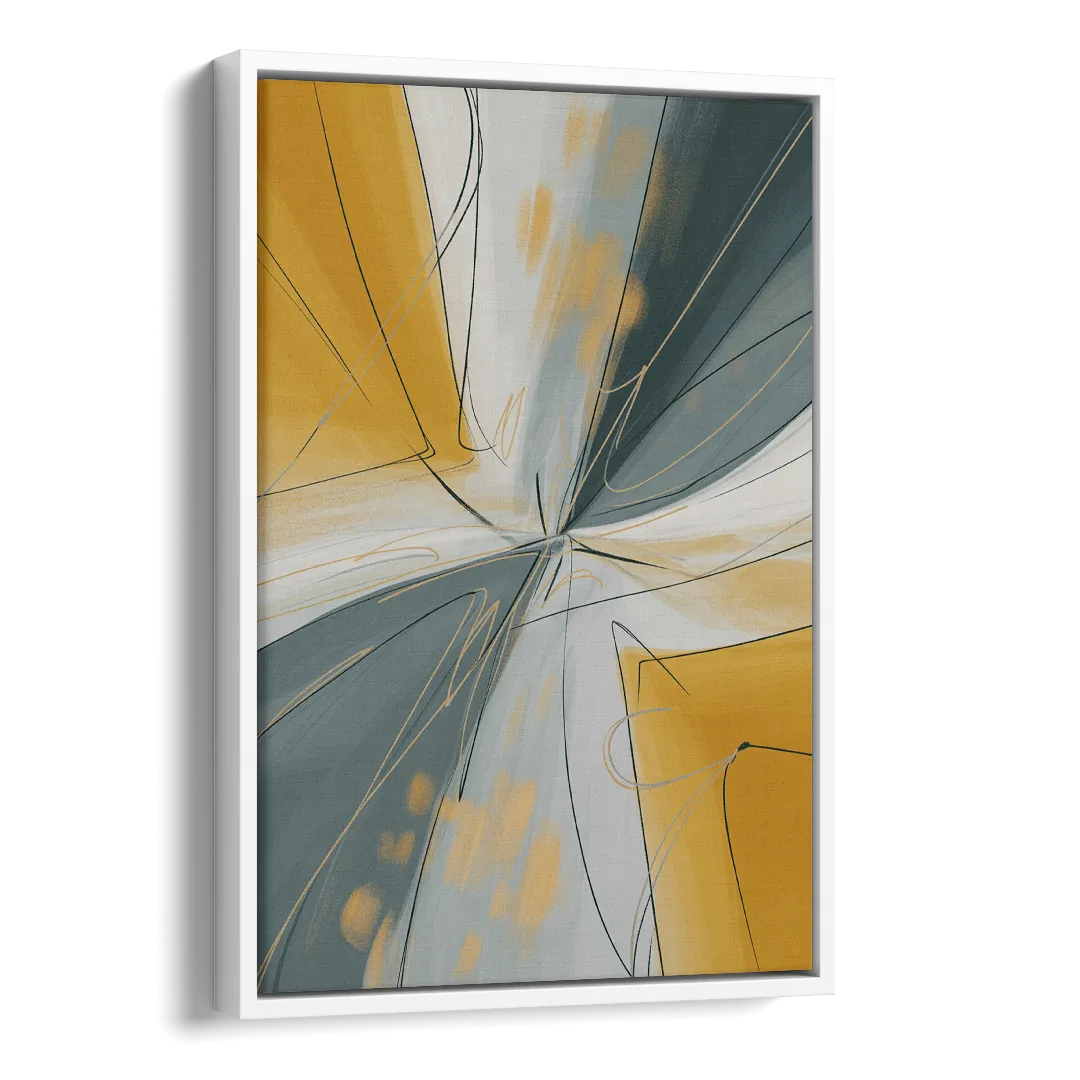Elegant Geometric Yellow and Grey Abstract Side - White Canvas Wall Art