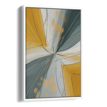 Elegant Geometric Yellow and Grey Abstract Side - White Canvas Wall Art