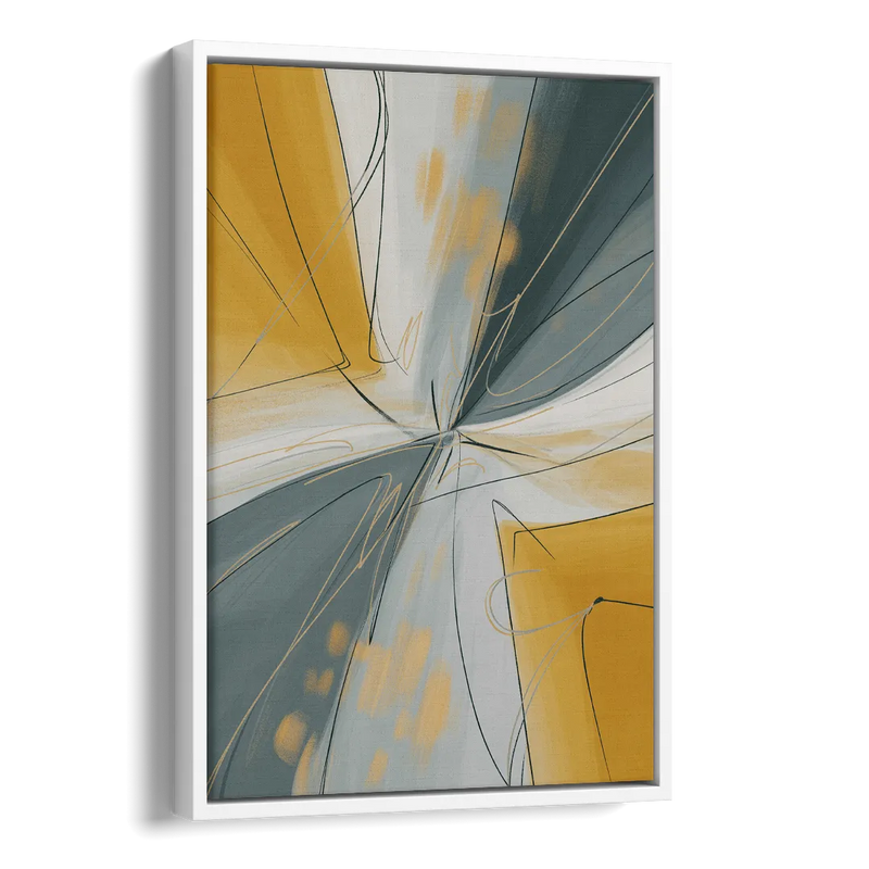 Elegant Geometric Yellow and Grey Abstract Side - White Canvas Wall Art