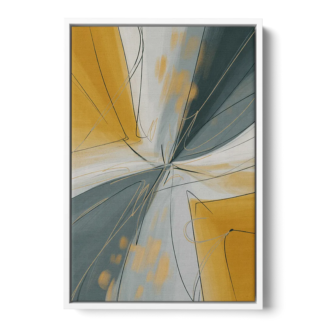 Elegant Geometric Yellow and Grey Abstract Front - White Canvas Wall Art