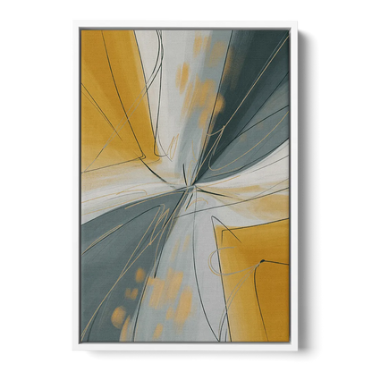 Elegant Geometric Yellow and Grey Abstract Front - White Canvas Wall Art