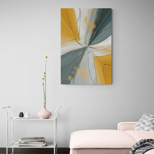 Elegant Geometric Yellow and Grey Abstract - Canvas Wall Art Living Room