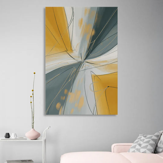 Elegant Geometric Yellow and Grey Abstract Living Room - Canvas Wall Art