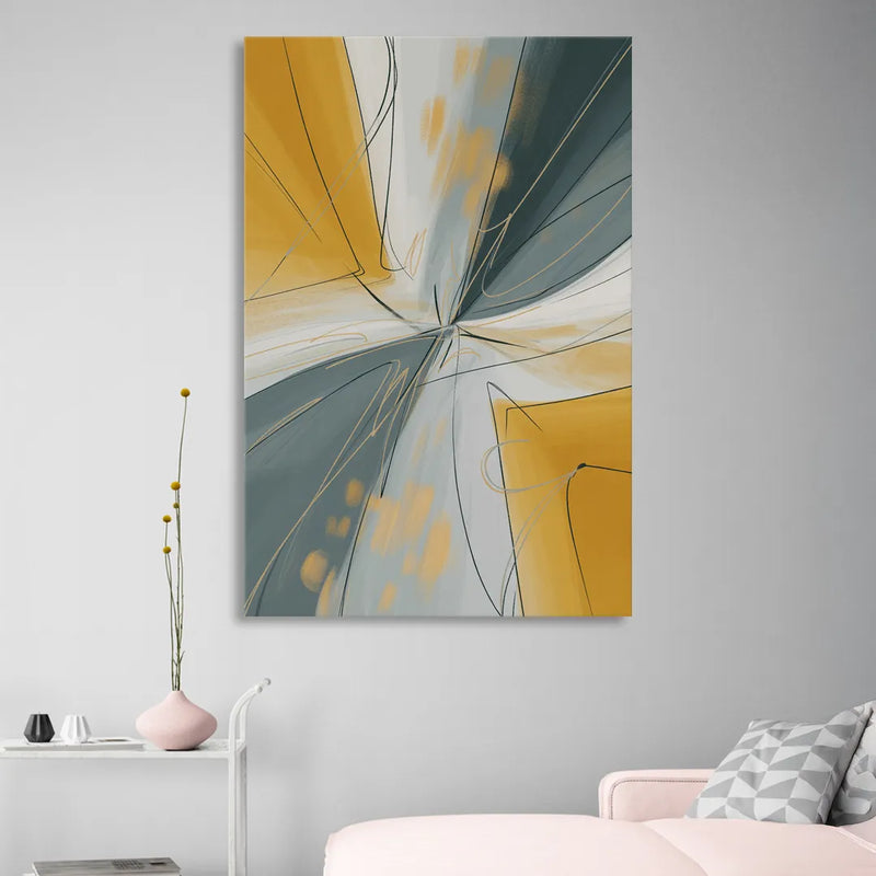Elegant Geometric Yellow and Grey Abstract Living Room - Canvas Wall Art