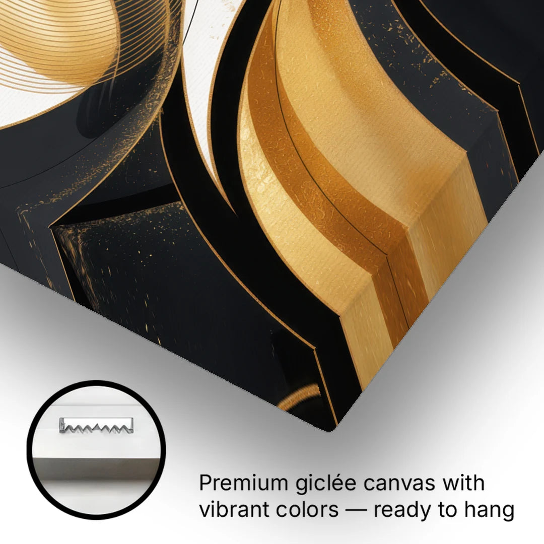 Elegant Geometry Black and Gold Abstract - Canvas Wall Art - Gallery Wrap Corner