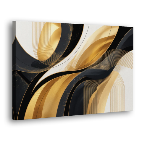Elegant Geometry Black and Gold Abstract - Canvas Wall Art - Side