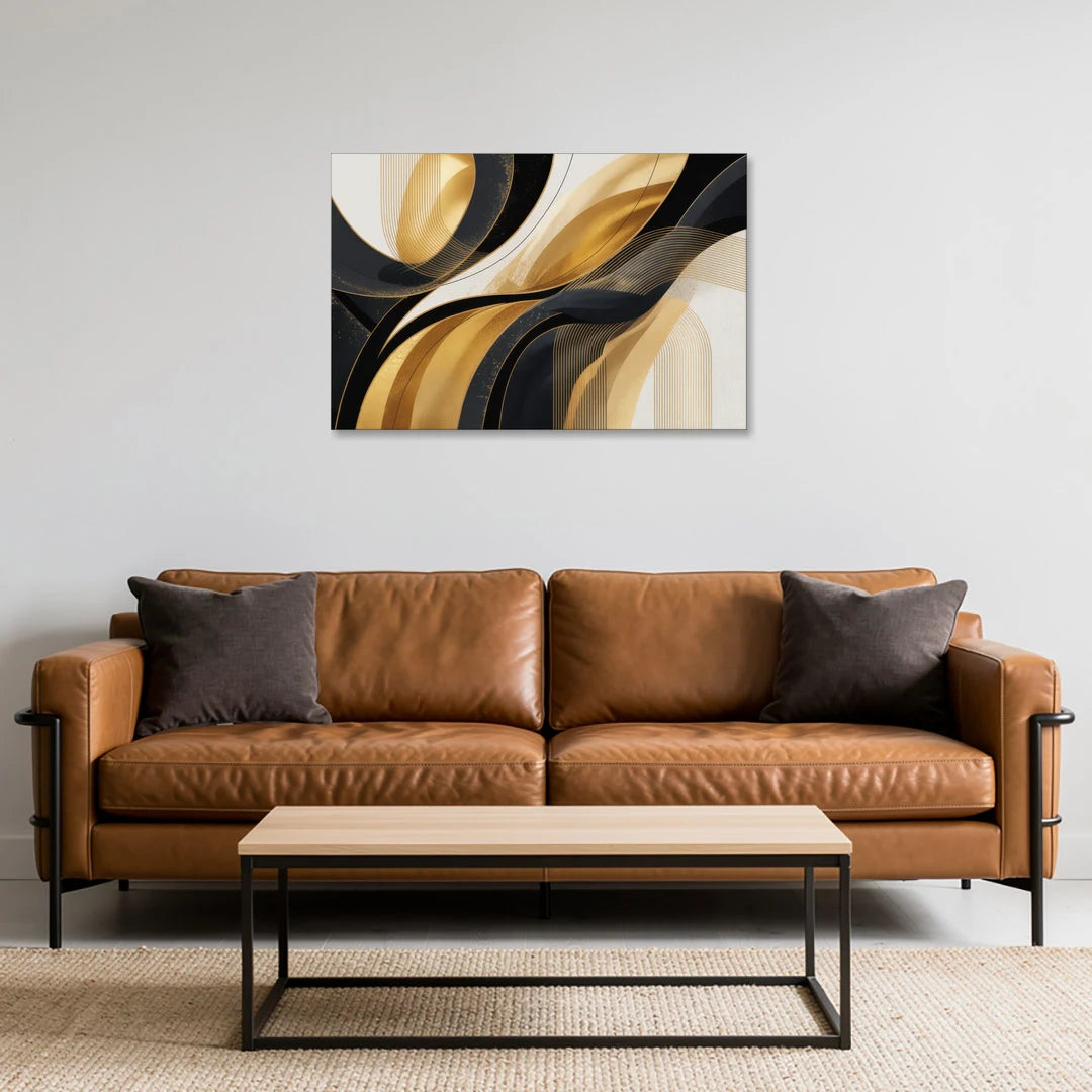 Elegant Geometry Black and Gold Abstract - Canvas Wall Art - Sofa - 36x24