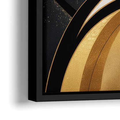 Elegant Geometry Black and Gold Abstract - Close-Up Black Frame Canvas
