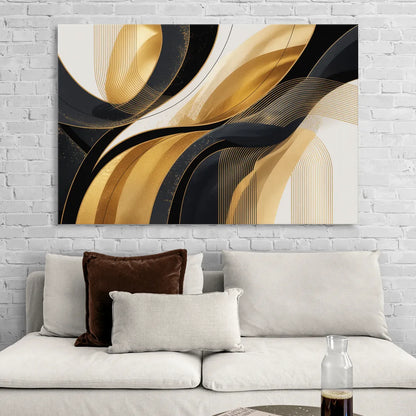 Elegant Geometry Black and Gold Abstract Sitting Room - Canvas Wall Art
